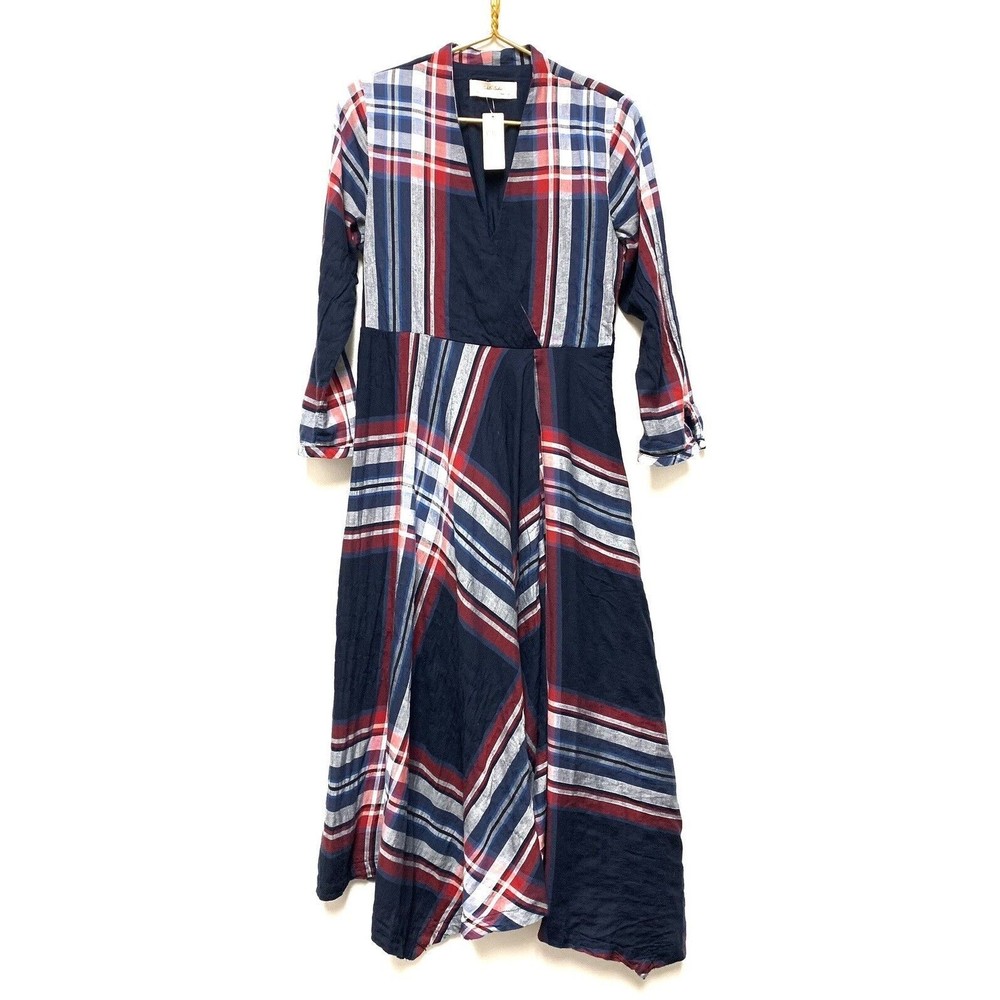 Anthropologie Isabella Sinclair Tartan Plaid Western Prairie Midi Dress Sz Small - Picture 4 of 8